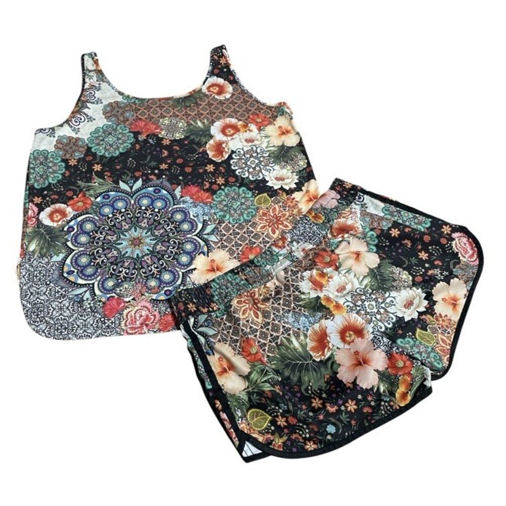 adidas Originals Trefoil Jardim Agharta Tropical Print Tank & Shorts Set Women L - Picture 3 of 10